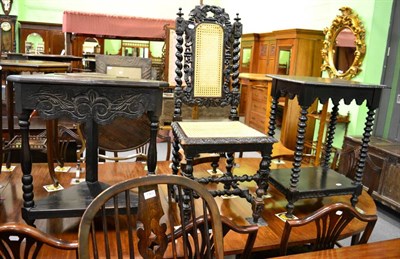 Lot 1361 - A 17th century style oak corner stand, a similar side table and chair (3)