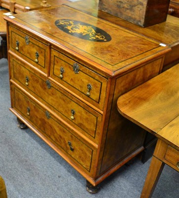 Lot 1378 - A 17th century style burr walnut and marquetry inlaid four drawer chest