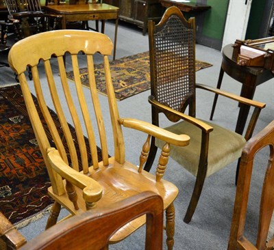 Lot 1379 - A 1920's caned backed open armchair, together with a 20th century ash and elm Windsor chair