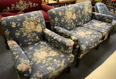 Lot 1394 - Walnut framed sofa and chair