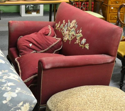 Lot 1399 - A small Victorian sofa in red upholstery