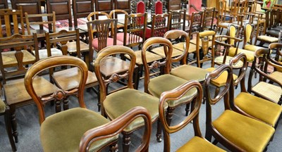 Lot 1402 - A set of three Victorian Balloon back dining chairs, another similar, an open armchair and two...