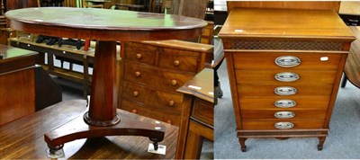 Lot 1414 - Circular breakfast table, together with a mahogany music cabinet