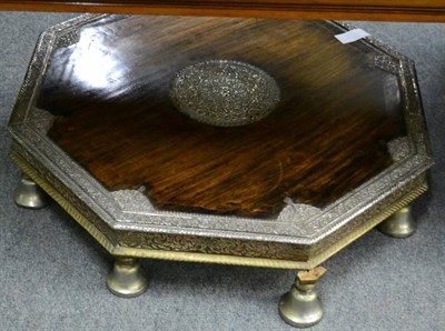 Lot 1419 - An Eastern rosewood octagonal coffee table mounted with white metal, possibly Indian silver and...