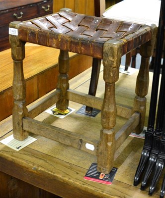 Lot 1428 - Yorkshire oak stool with leather lattice top, possibly Sid Pollard