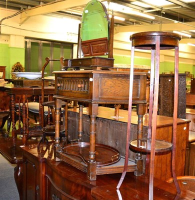 Lot 1443 - A cake stand, a plant stand, an Edwardian tray and a dressing table mirror