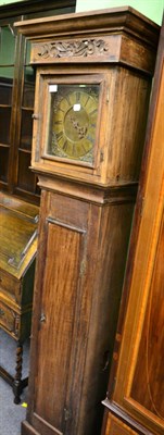 Lot 1452 - An early 18th century oak thirty hour longcase clock with 10"; brass dial, single hand, four posted