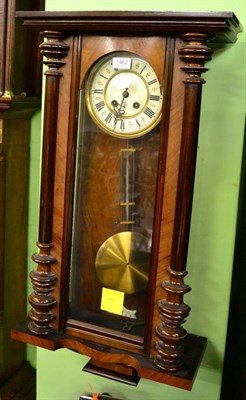 Lot 1462 - A walnut veneered Vienna type striking wall clock, dial stamped GB, for Gustav Becker