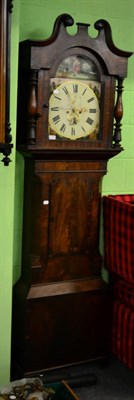 Lot 1468 - A mahogany eight day longcase clock, painted arched dial signed Armstrong, Warton, circa 1830