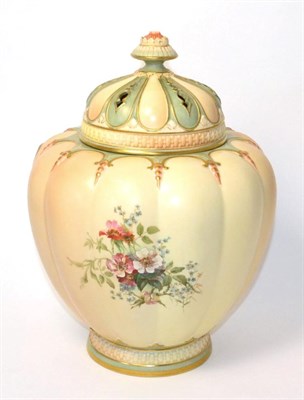 Lot 1 - A Royal Worcester pot pourri vase, cover and inner cover, 1902, of melon fluted form, painted...