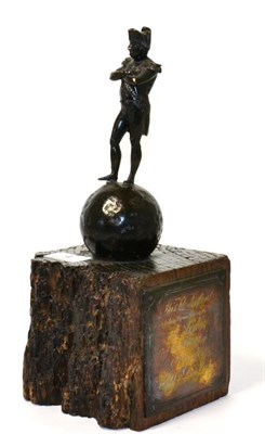 Lot 4 - An interesting patinated figure of Napoleon raised upon an oak base with a plaque inscribed...