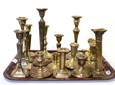 Lot 6 - Eighteen various silver dwarf, corinthium column and other candlesticks