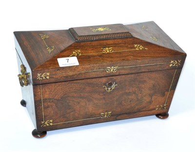Lot 7 - A rosewood and mother of pearl inlaid tea caddy