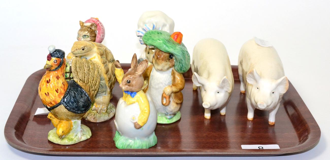 Lot 8 - Beswick pigs, five Beswick Beatrix Potter figures and one Bunnykins