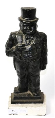 Lot 19 - A painted cast iron door stop, modelled as Winston Churchill standing wearing a top hat and smoking