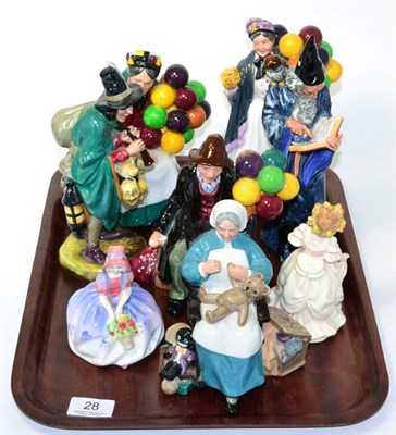 Lot 28 - A collection of Royal Doulton figures comprising 'The Wizard' HN2877, 'The Mask Seller' HN2103,...