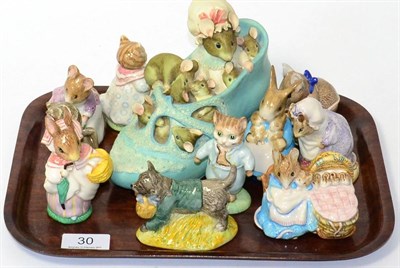 Lot 30 - A Collection of Royal Albert Beatrix Potter Figures comprising 'Mrs Rabbit' 1989, 'Hunca...