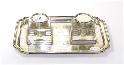 Lot 42 - Silver inkstand dish presented to Captain H W Dinwiddie, dated 1929