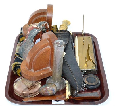 Lot 45 - A kukri, page turners, agate bookends, a paperweight depicting HMS Victory etc