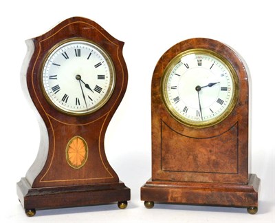 Lot 49 - An inlaid mantel timepiece and a walnut veneered mantel timepiece (2)