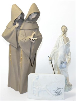 Lot 51 - A Lladro group of two monks, a Lladro plaque and a Nao figure