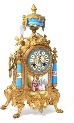 Lot 67 - A gilt metal and porcelain mounted striking mantel clock, circa 1890