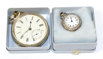 Lot 75 - A silver open faced pocket watch, case with Birmingham hall mark, and a ladies paste set fob...