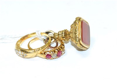 Lot 89 - An 18ct gold diamond set ring, a diamond set ring and a fob seal (3)