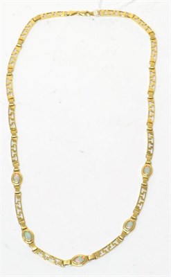 Lot 95 - A gold and opal set link necklace stamped '585'