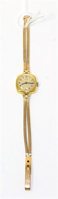 Lot 96 - A ladies 18ct gold wristwatch, signed Prestix R, case stamped '18K 0.750', on a later bracelet with