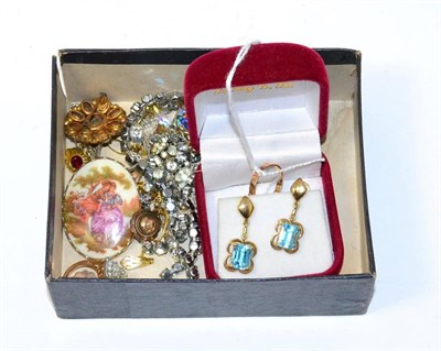 Lot 99 - A pair of topaz drop earrings, an opal ring, a pair of 9ct earrings and costume jewellery