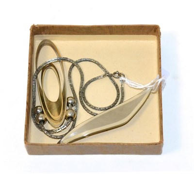 Lot 100 - A German Art Deco chromium plated brass necklace by Jakob Bengal (Attib.) and a Lakeland Art...