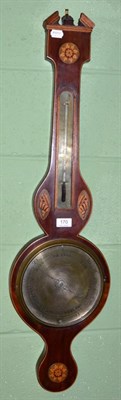 Lot 170 - Mahogany inlaid shell barometer with silvered dial signed V M Astaglio & Co, 169 Pilgrim St,...