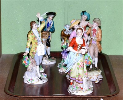 Lot 178 - A pair of Sitzendorf porcelain figures, a Capodimonte figure group, two further porcelain...