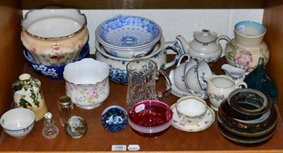 Lot 198 - An Isle of Wight glass vase, paperweights, Clarice Cliff vase etc