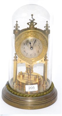 Lot 205 - An anniversary type mantel timepiece, movement stamped BHA, beneath a glass dome