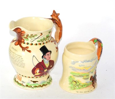 Lot 211 - John Peel decorative jug with fox handle and The Irish Jaunting Car musical mug