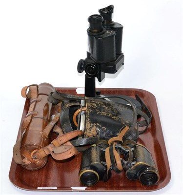 Lot 216 - A leather cased telescope and microscope stamped Cooke & Sons and two pairs of binoculars