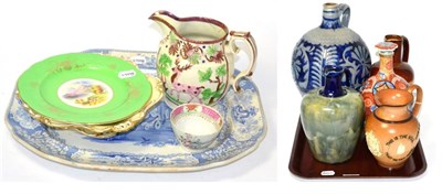 Lot 221 - A quantity of 18th/19th century English ceramics including a pink lustre jug, tea bowl, blue...