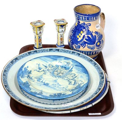 Lot 224 - A blue and white Delft plate and various other continental ceramics