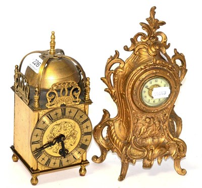 Lot 226 - A gilt metal mantel timepiece and a lantern type mantel timepiece, movement stamped 'Empire'