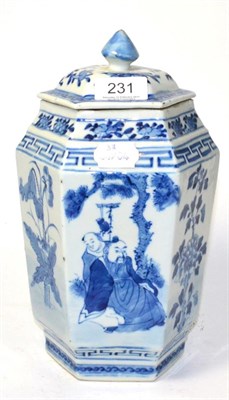 Lot 231 - A Chinese blue and white hexagonal jar and cover circa 1900