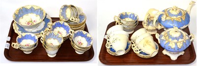 Lot 235 - A 19th century gilt blue and floral decorated Coalport tea service