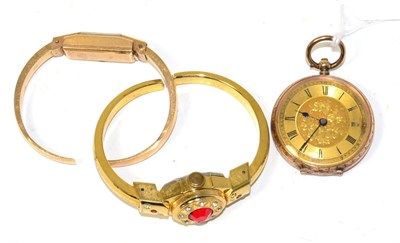 Lot 277 - An 18ct gold bracelet watch, a fob watch and a gilt bracelet watch (3)