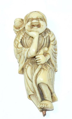 Lot 278 - 19th century Japanese ivory netsuke, figure with toad on shoulder