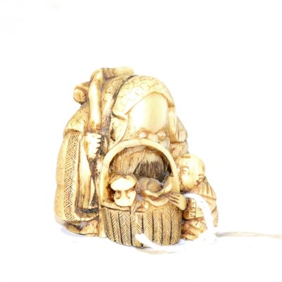 Lot 281 - Late 19th century Japanese ivory netsuke, figure with child and basket