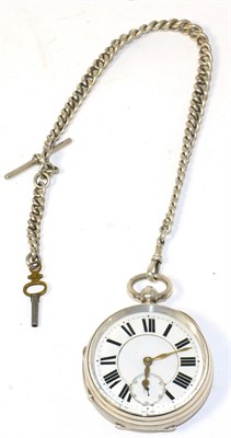 Lot 298 - A good quality silver pocket watch and silver chain