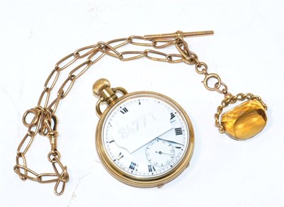 Lot 299 - A 9ct gold chain, a citrine fob and a pocket watch