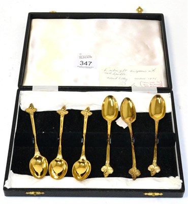 Lot 347 - A set of six Victorian silver gilt teaspoons, by Richard Sibley, London 1875, cased