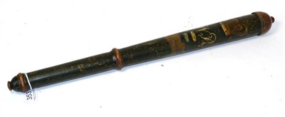 Lot 353 - A William IV green painted Oak Truncheon, decorated with crowned WR cypher in yellow, black and...